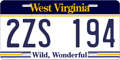 WV license plate 2ZS194