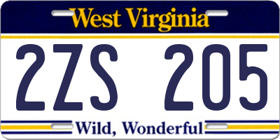 WV license plate 2ZS205