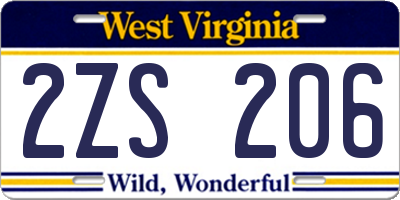 WV license plate 2ZS206