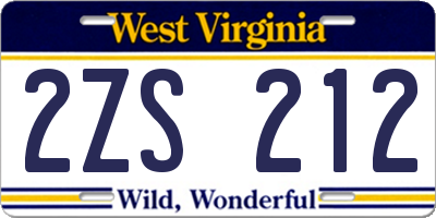 WV license plate 2ZS212
