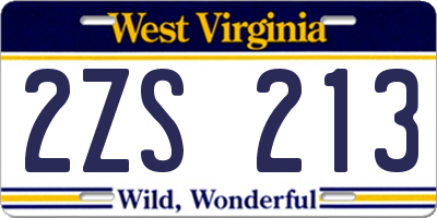 WV license plate 2ZS213