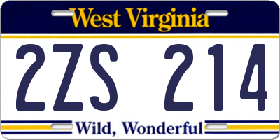 WV license plate 2ZS214