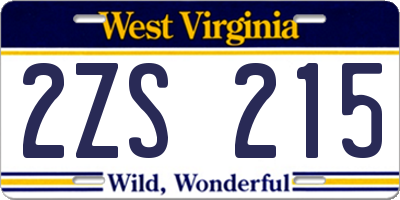 WV license plate 2ZS215
