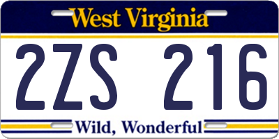 WV license plate 2ZS216