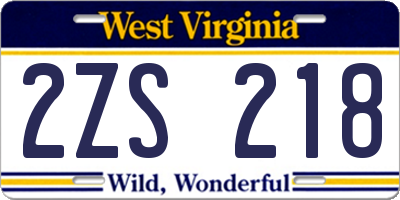 WV license plate 2ZS218