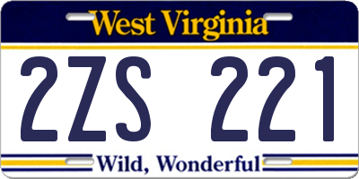 WV license plate 2ZS221