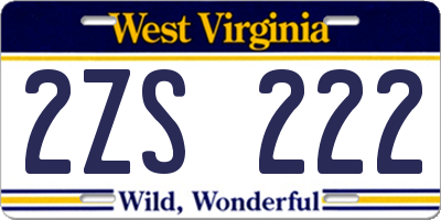 WV license plate 2ZS222
