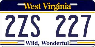 WV license plate 2ZS227
