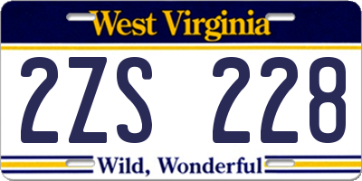 WV license plate 2ZS228