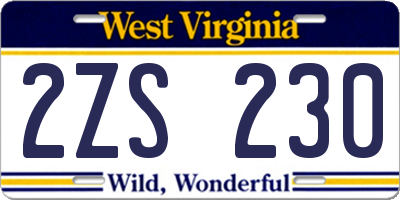 WV license plate 2ZS230