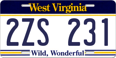 WV license plate 2ZS231