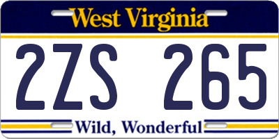 WV license plate 2ZS265