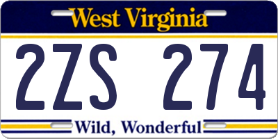 WV license plate 2ZS274