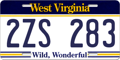 WV license plate 2ZS283
