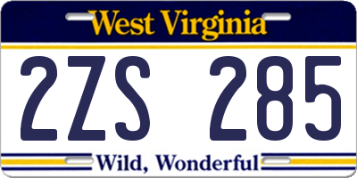 WV license plate 2ZS285