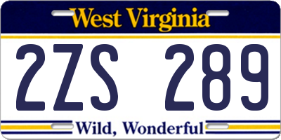 WV license plate 2ZS289