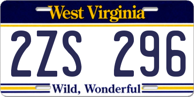WV license plate 2ZS296