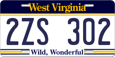 WV license plate 2ZS302