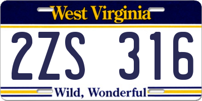 WV license plate 2ZS316