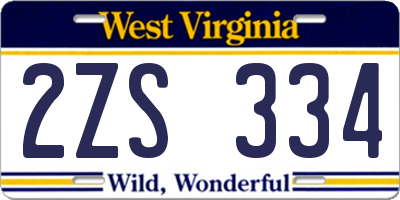 WV license plate 2ZS334