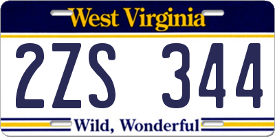 WV license plate 2ZS344