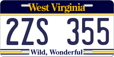WV license plate 2ZS355