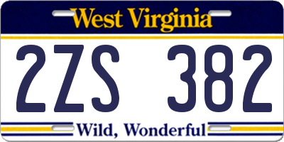 WV license plate 2ZS382