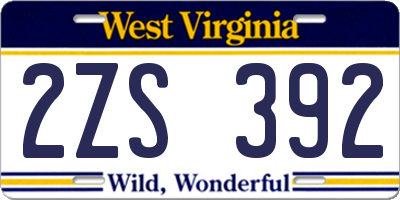 WV license plate 2ZS392