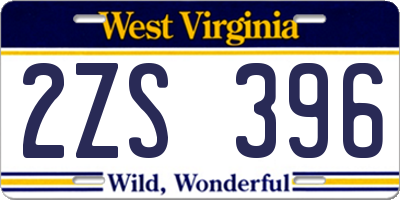 WV license plate 2ZS396