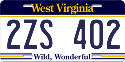 WV license plate 2ZS402