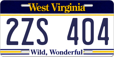 WV license plate 2ZS404
