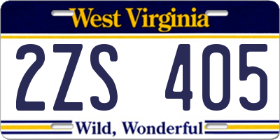WV license plate 2ZS405
