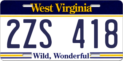 WV license plate 2ZS418