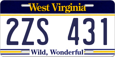 WV license plate 2ZS431