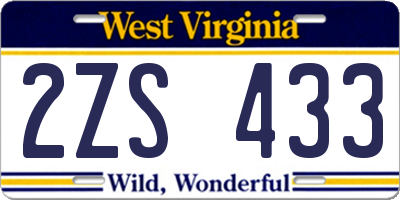 WV license plate 2ZS433