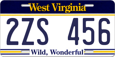 WV license plate 2ZS456