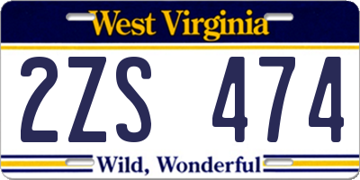 WV license plate 2ZS474