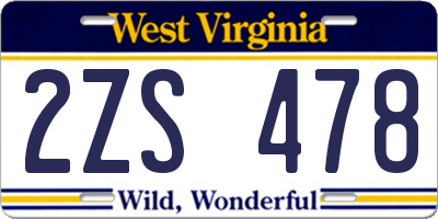 WV license plate 2ZS478