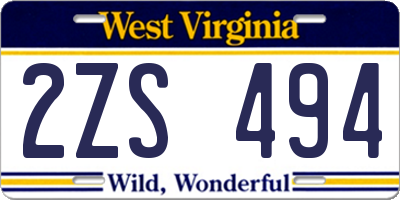 WV license plate 2ZS494