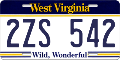 WV license plate 2ZS542