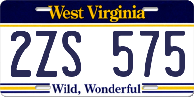 WV license plate 2ZS575