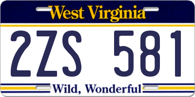 WV license plate 2ZS581
