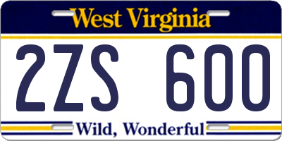 WV license plate 2ZS600