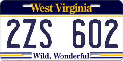 WV license plate 2ZS602