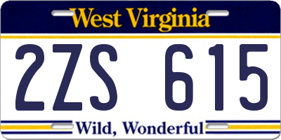 WV license plate 2ZS615