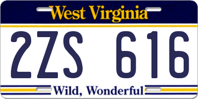 WV license plate 2ZS616