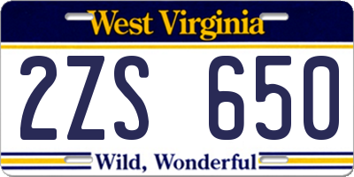 WV license plate 2ZS650
