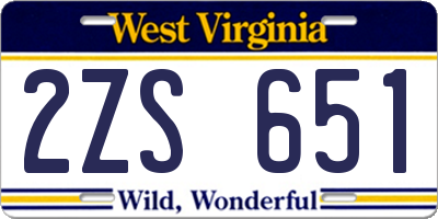 WV license plate 2ZS651