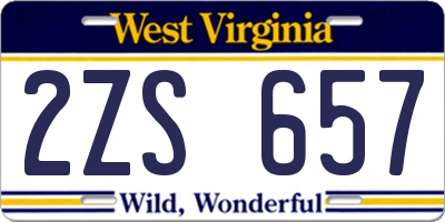 WV license plate 2ZS657