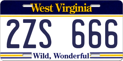 WV license plate 2ZS666